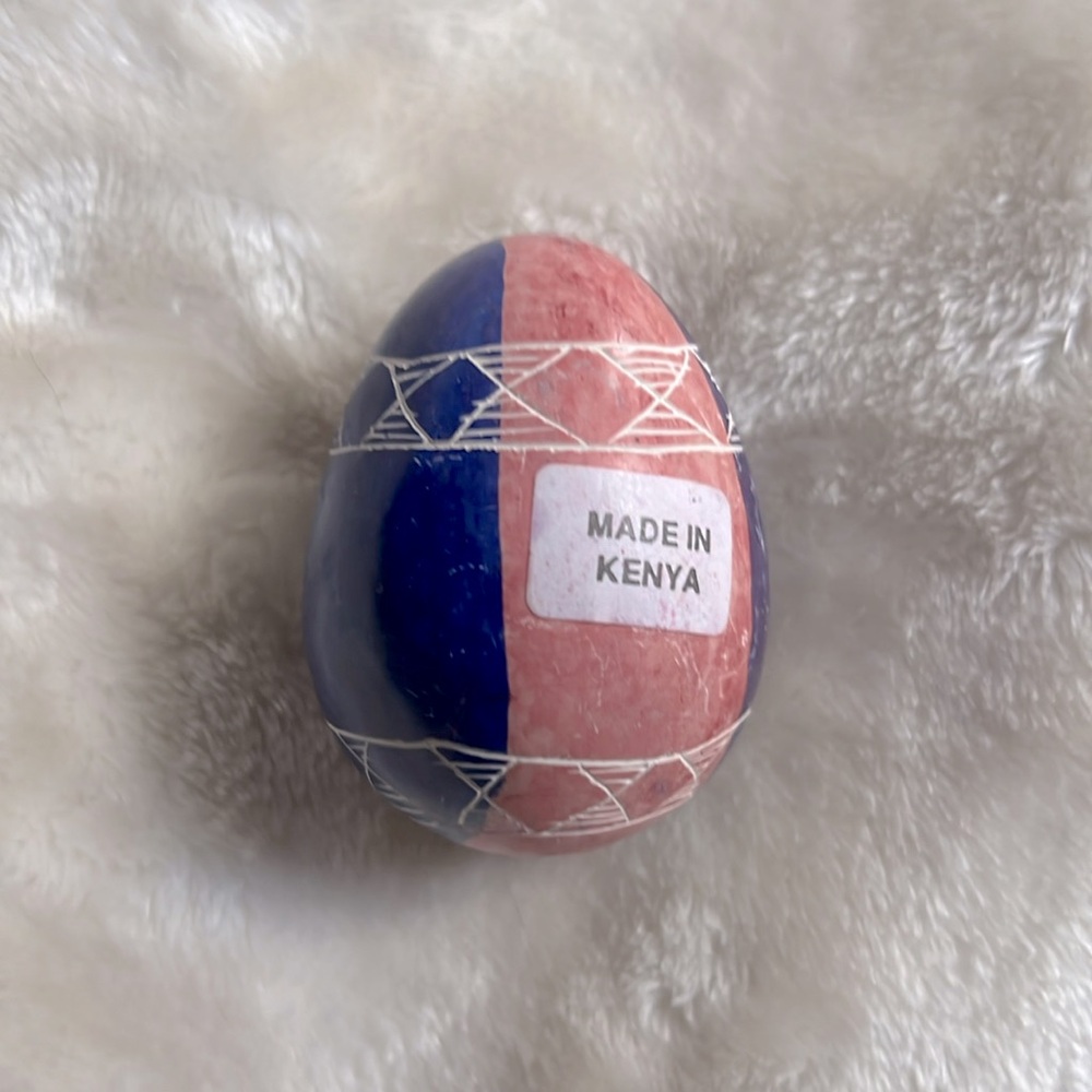 AFRICAN HAND CARVED ETCH DESIGN DECORATIVE STONE EGG FROM KENYA 🇰🇪